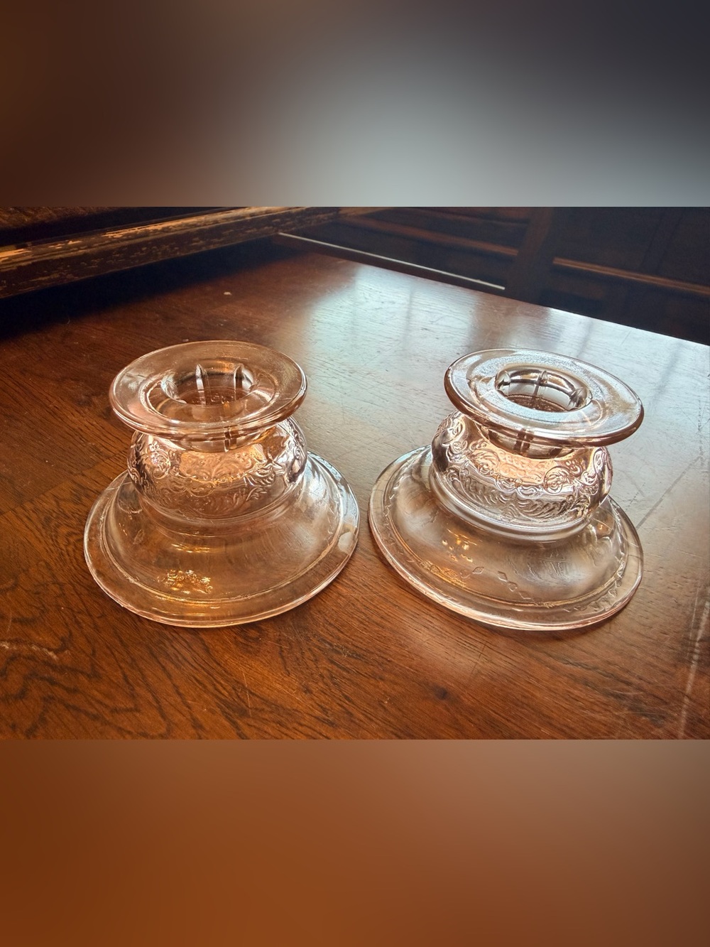 Pair of Pink Depression Glass Vintage Pink Glass Candle Holders - Set of 2